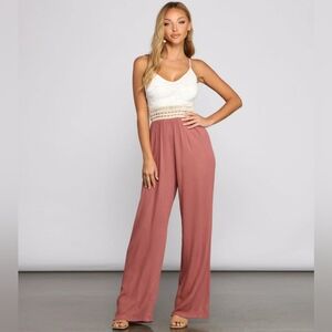 Women's White and Pink Jumpsuit
